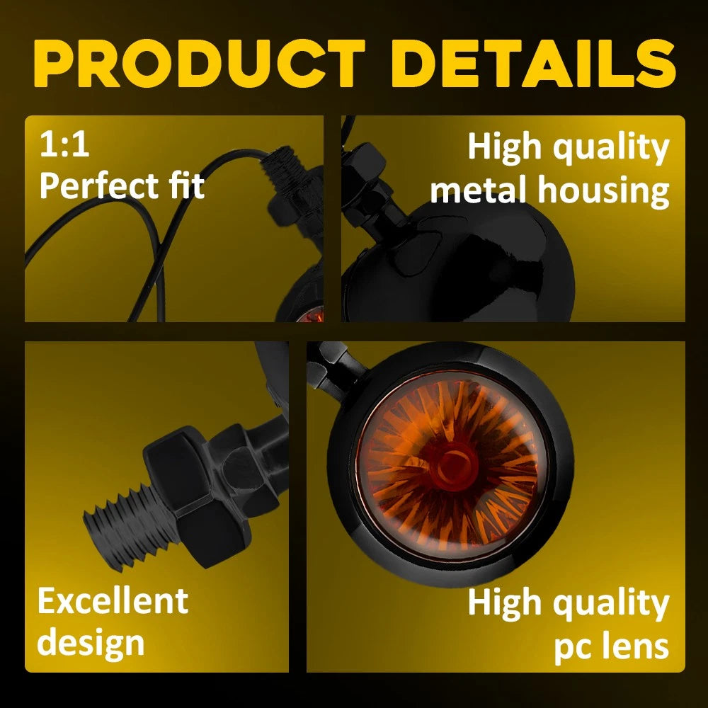 4X Vintage Motorcycle Indicators Amber Turn Signal Light Blinker Bullet Lamp 12V