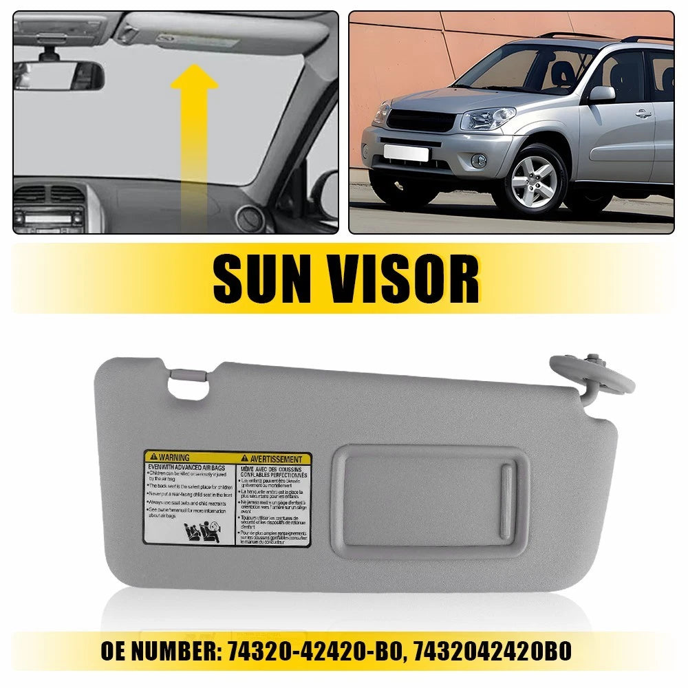SUN VISOR RH RIGHT SIDE GRAY & EXTENDED PAD For TOYOTA RAV4 2004-05 REPLACEMENT