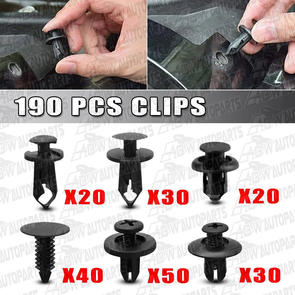 190 PCS Car Body Trim Retainer Clips Bumper Auto Panel Push Plastic Fastener Kit