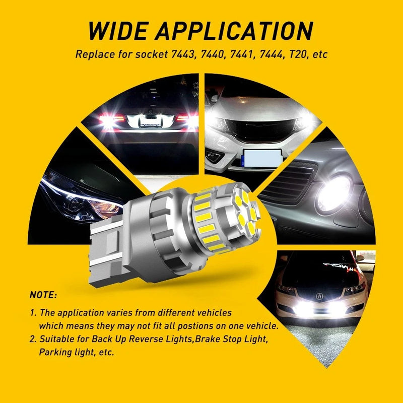 2x T20 7440 7443 LED Stop Tail Brake Light Bulbs 6000K White CANBUS