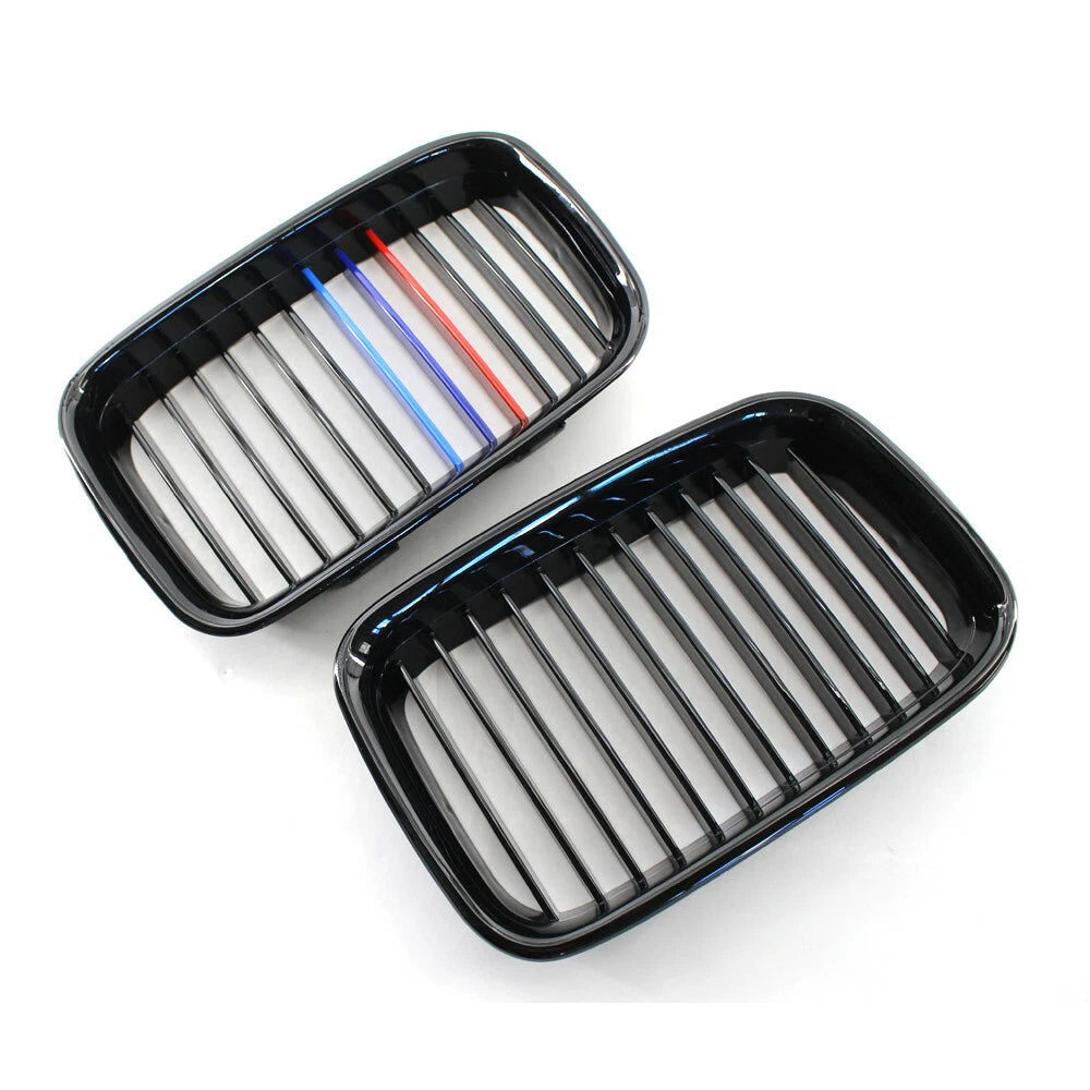 For BMW E36 Sedan Coupe M3 1990-96 Gloss Black M-Color Front Kidney Grille Grill