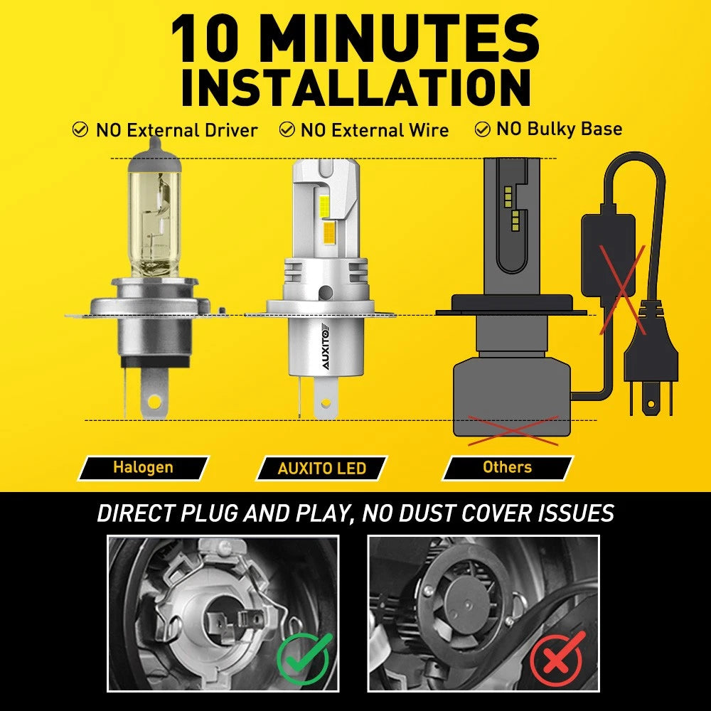 AUXITO Pair H4 Headlight White Amber Globe Light LED Bulbs Low Hi Beam 30000LM