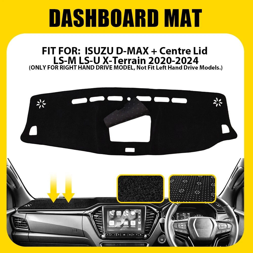 BLACK DASH MAT For ISUZU D-MAX Centre Lid 7/2020-2025 LS-M LS-U 1589 DMAX