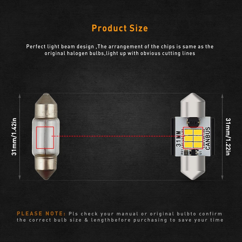 2X 12V FESTOON 31MM 3020 6 CAR LED 4WD INTERIOR UTE DOME MAP LIGHT BULB GLOBE AU