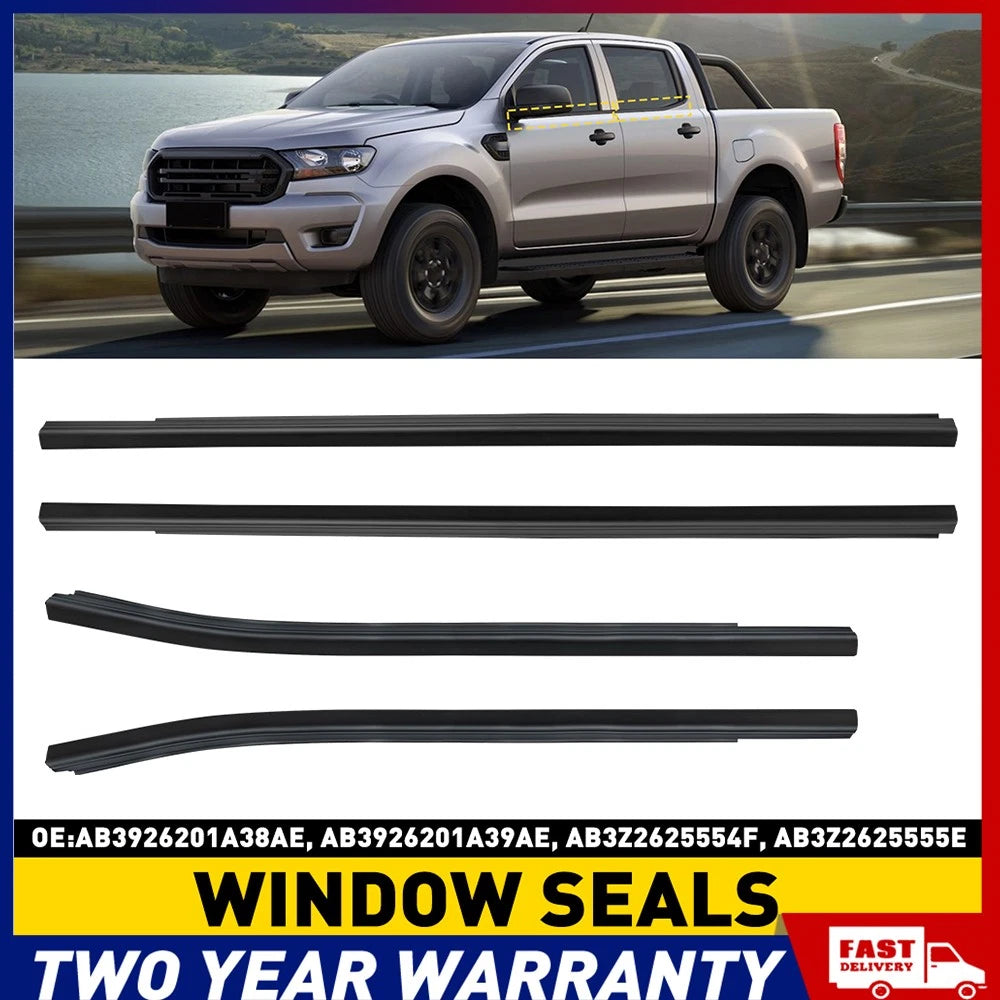 Set of 4 black outer door window rubber weatherstrips for Ford Ranger PX XLT 2012-2021