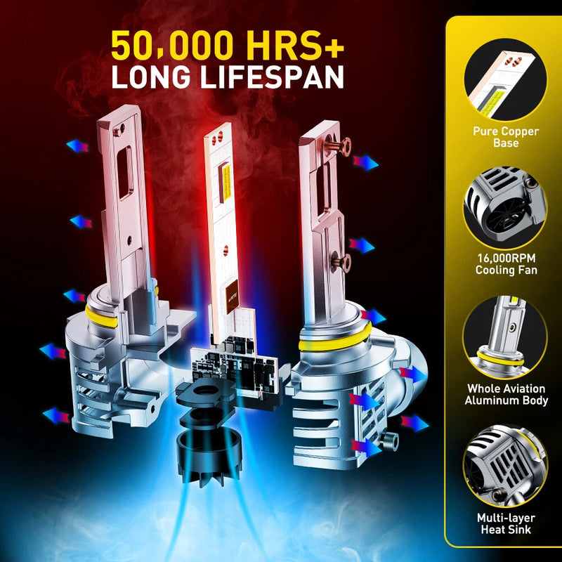 AUXITO 9005 HB3 LED Headlight Bulbs 50W 28000LM 6500K White