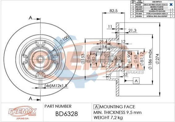 Fremax Rear Brake Disc Rotors 274mm for Renault Scenic JA 2.0 2000-2005