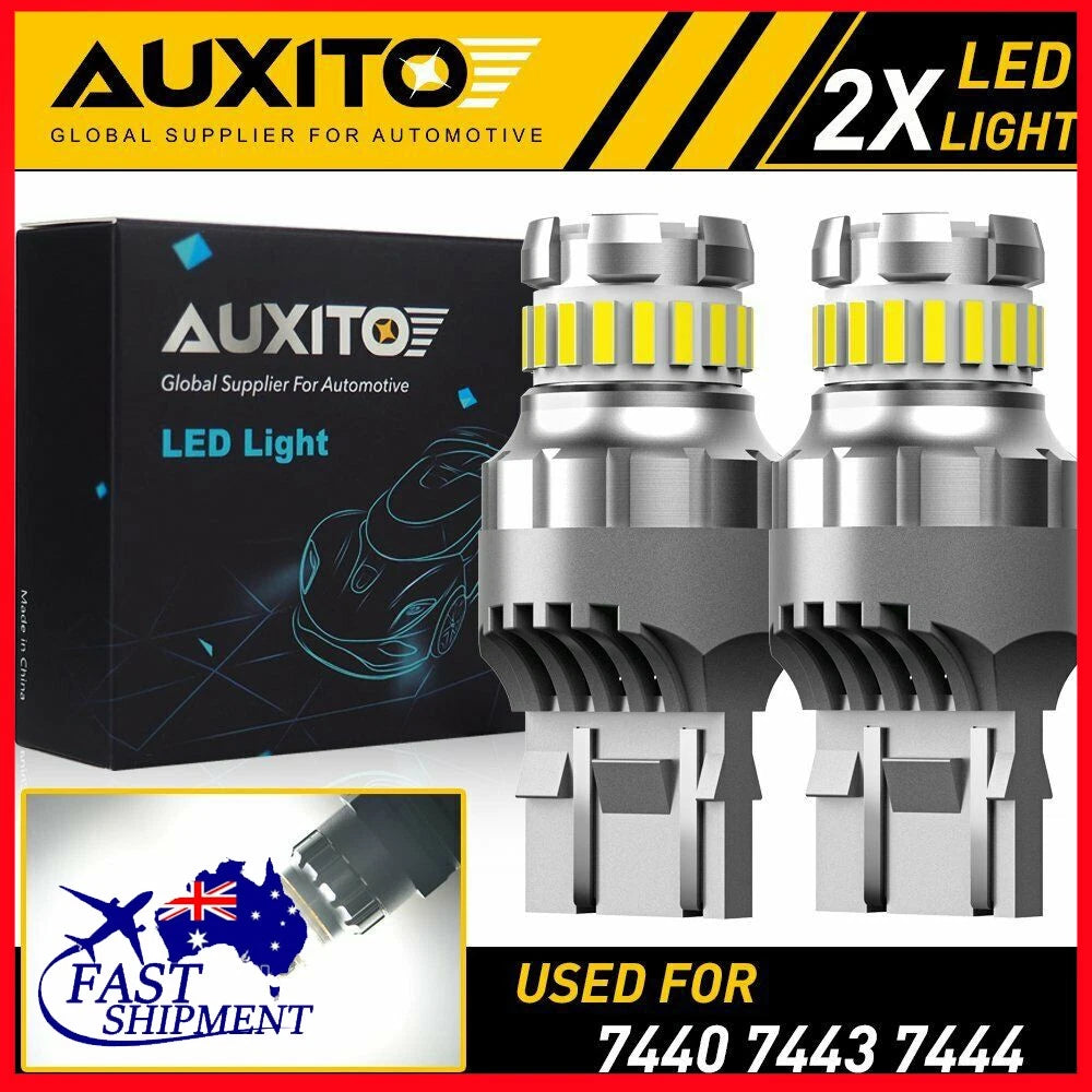 2X AUXITO T20 7443 7440 LED STOP BRAKE LIGHT BULBS TAIL GLOBE BRIGHT ERROR FREE.