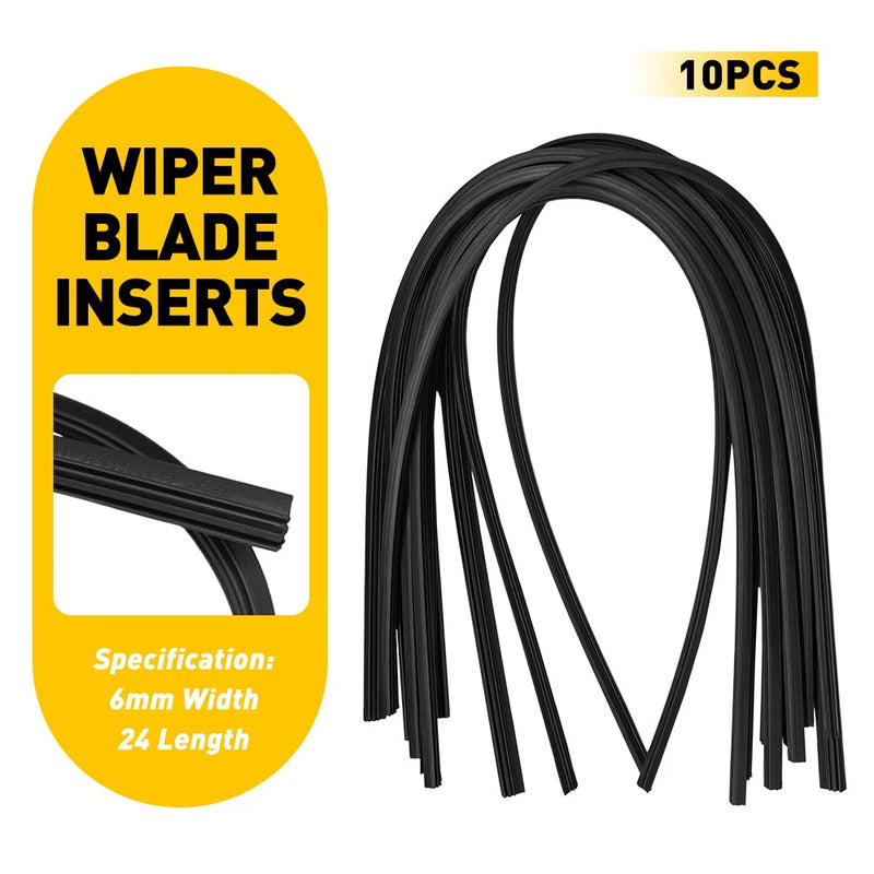 10x 24" Frameless Windscreen Wiper Blade Rubber Refills, 6mm Universal