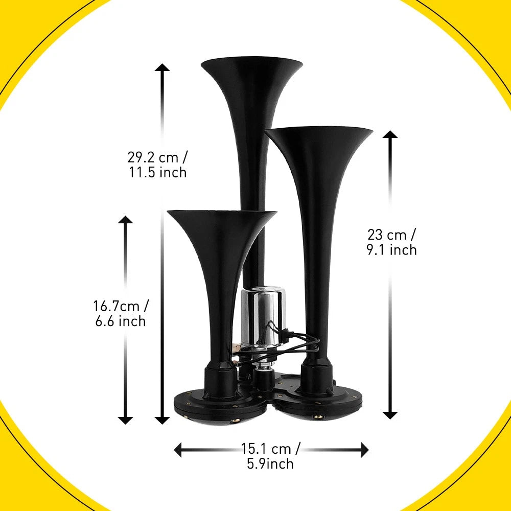 Loud Sound 600DB Horn Train Air Horn Trumpets 3 Black for Boat/Car/SUV 12V 24V