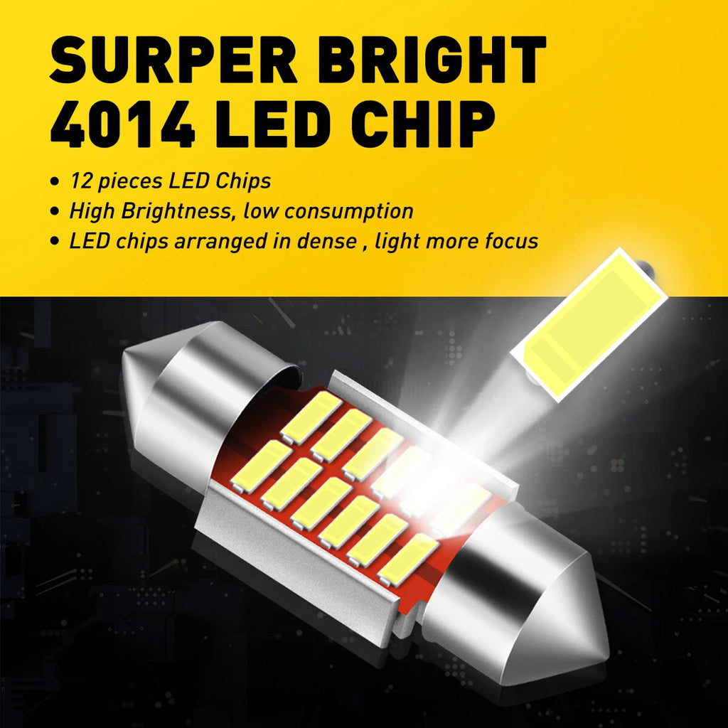 2 x 31MM FESTOON 4014 12SMD LED INTERIOR DOME MAP LIGHT BULB GLOBE 12V CAR 4WD