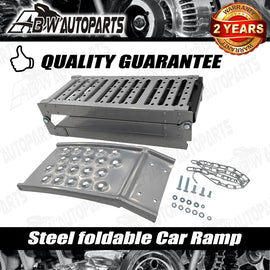 2-In-1 Folding Sturdy Car Loading Ramp HU2500 Grey Multi-Use Steel Portable Ramp