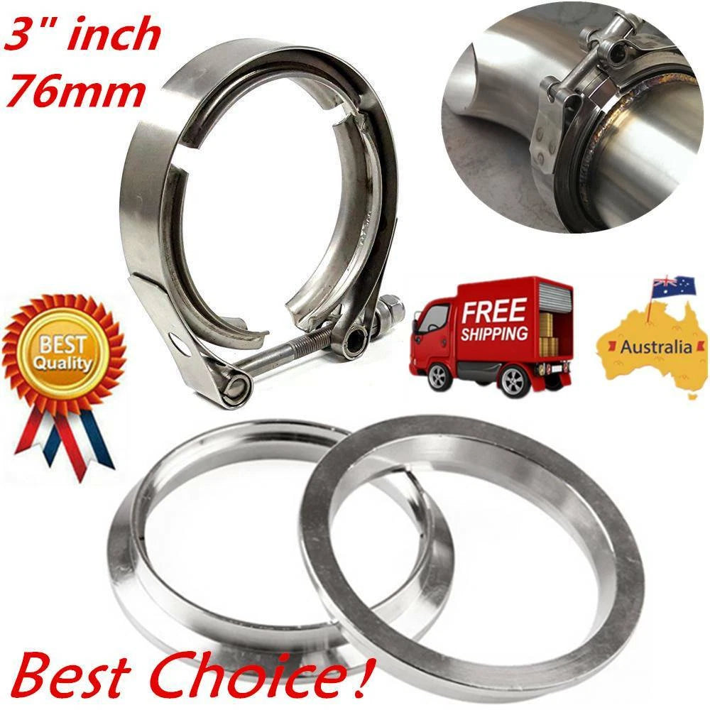 3" Inch 76mm V-Band Vband Clamp Stainless Steel Flange Turbo Exhaust Downpipe AU