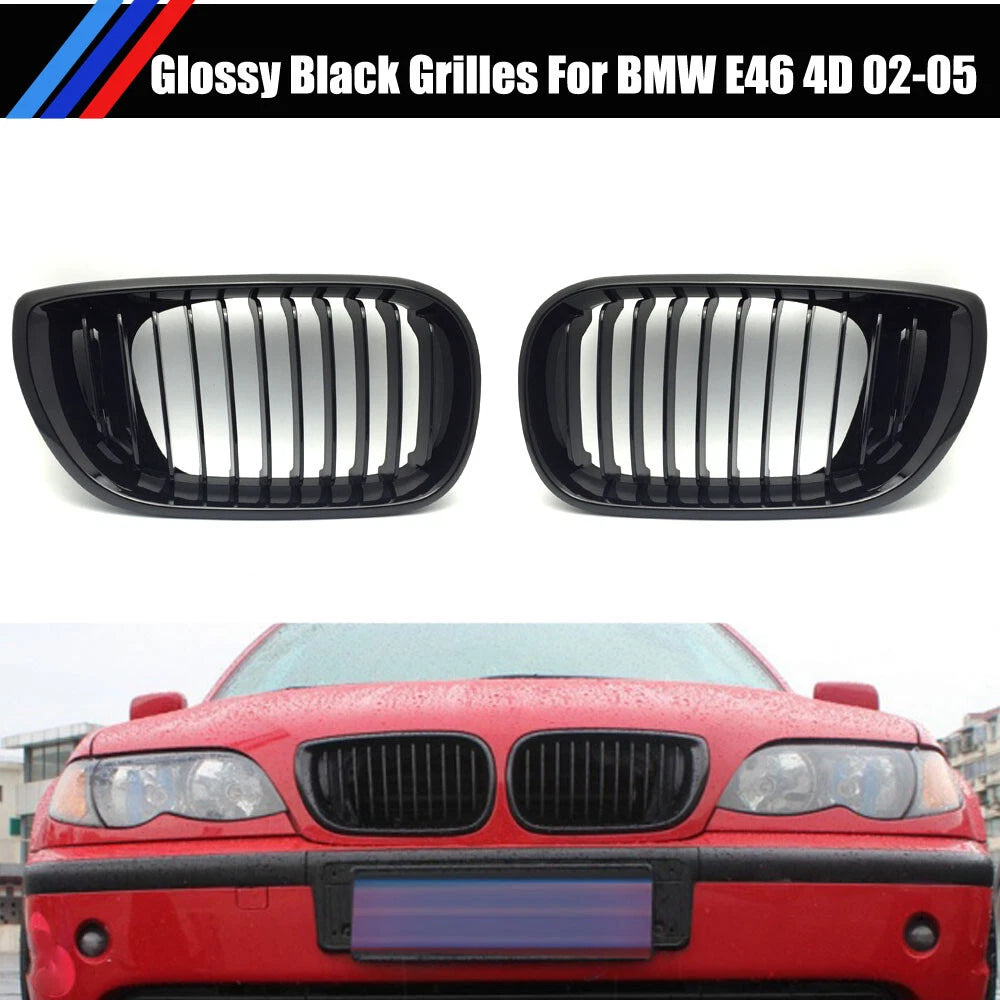 Gloss Black Front Kidney Grill Grille For BMW E46 4 door 4D 3 Series 02-05 ST