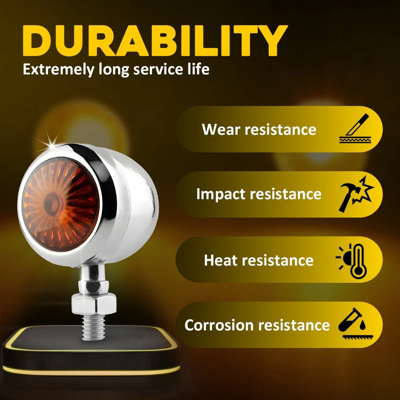4X Chrome Bullet Motorcycle Turn Signal Indicator Lights, Amber 12V