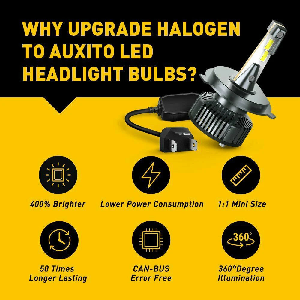 AUXITO H4 9003 LED Headlight Globe Kit Hi/Low Beam 24000lm 6500K Bright White A