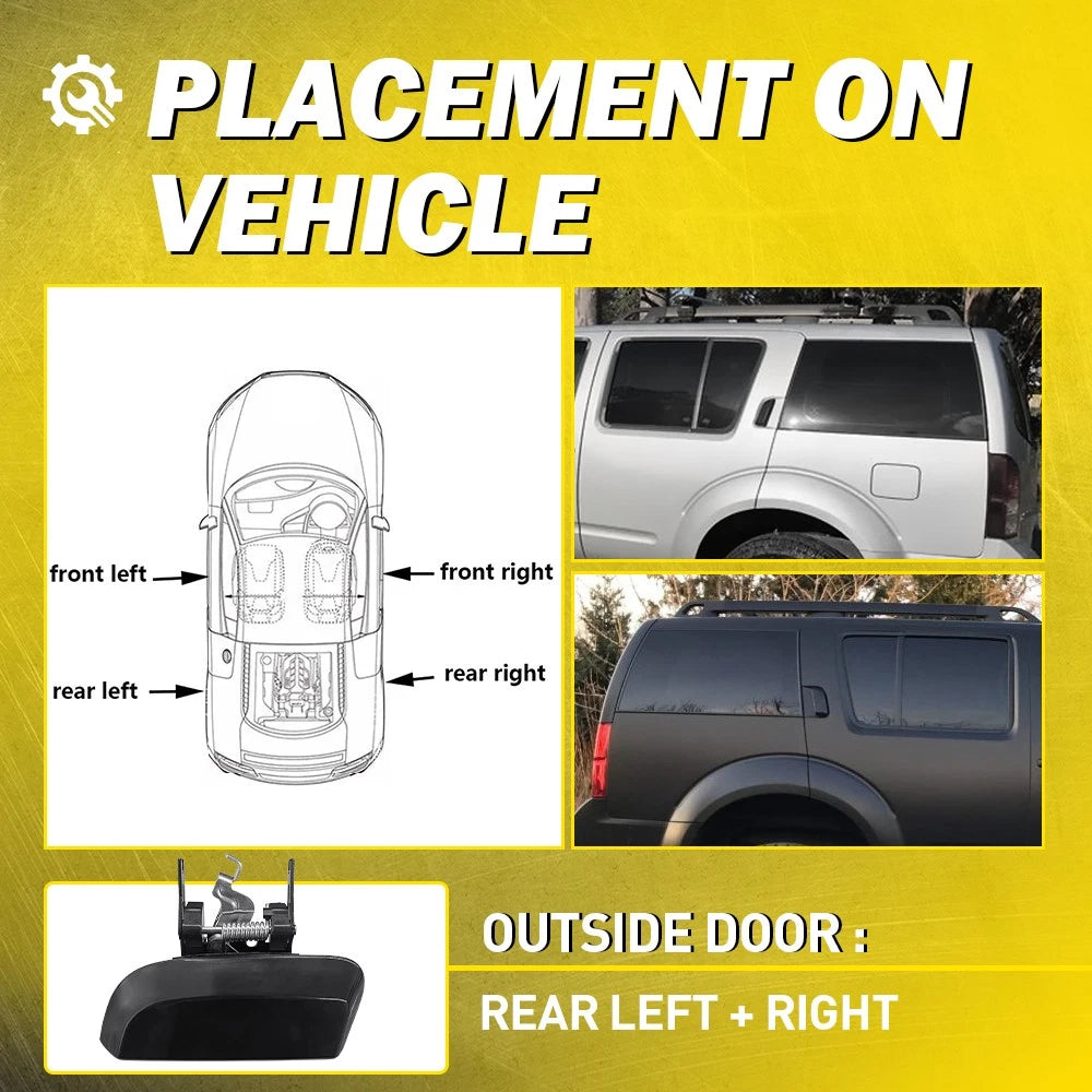 2x REAR Outer LH+RH Door Handle For Nissan Pathfinder R51 2005-2013 Black/Chrome