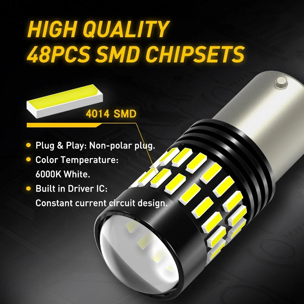 2X AUXITO BA15S 1156 P21W REVERSE BACK UP LED TURN SIGNAL BULB GLOBE WHITE NEWA