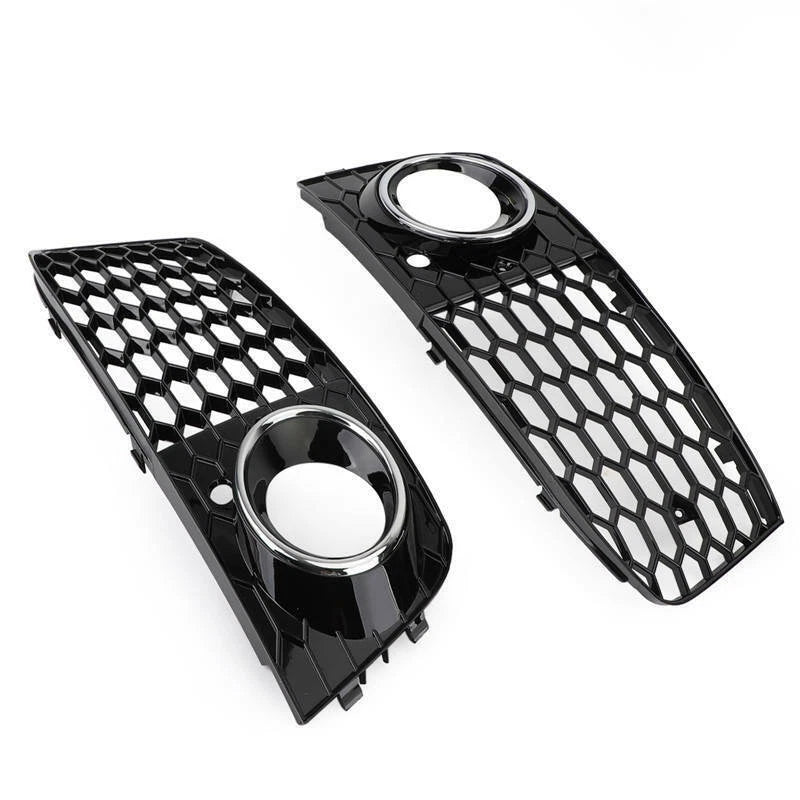 L+R Black Chrome Honey Comb Fog Light Cover Grille Grills For Audi A4 B8 2009-11