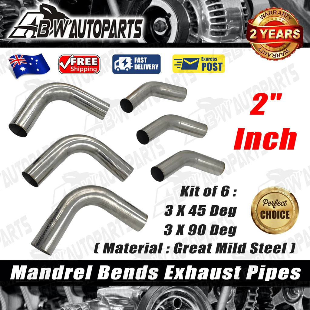 Kit of 6, 2"Inch Mandrel Bends Exhaust Pipe Mild Steel 3 X 45 & 3 X 90 Deg