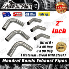 Load image into Gallery viewer, Kit of 6, 2"Inch Mandrel Bends Exhaust Pipe Mild Steel 3 X 45 &amp; 3 X 90 Deg