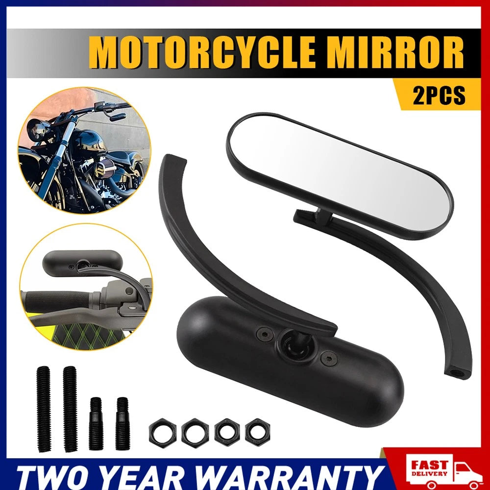 For Motorcycle Bike Chopper Cruiser Bobber Oval Mini Mirror Black 10mm 8mm Bolt.