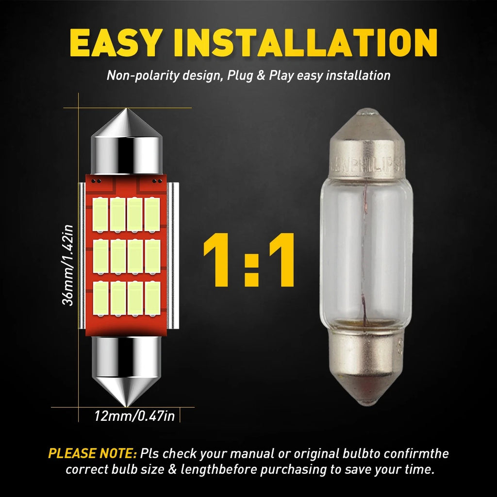 2x BLUE FESTOON LED INTERIOR DOME LIGHT MAP BULB GLOBE 12V CAR 4WD 36MM 12SMD