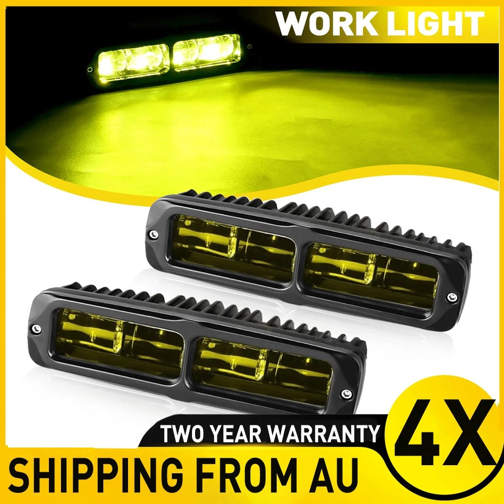 4X 6inch LED Work Light Bar Flood Spot Driving Fog Lamp Amber Yellow For UTV ATV
