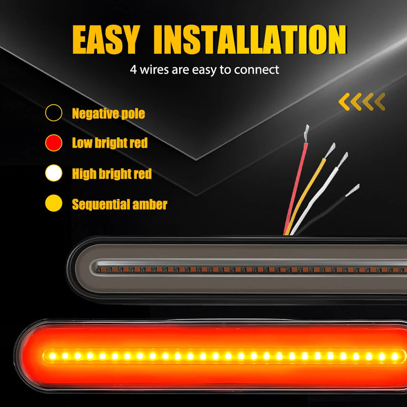 2x 100 LED Sequential Tail Lights Stop Turn Brake Strip for Trailer Ute 12-24V