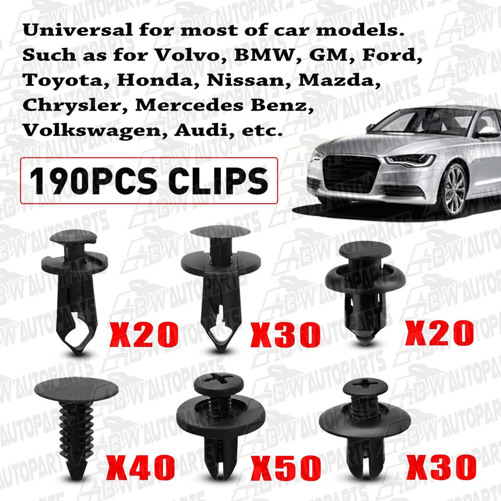 190 PCS Car Body Trim Retainer Clips Bumper Auto Panel Push Plastic Fastener Kit
