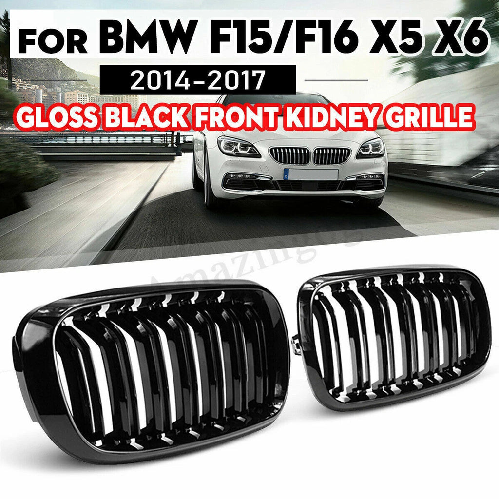 Gloss Black Front Kidney Grill Dual Slat Grille for BMW F15 F16 X5 X6 2014-17 ST