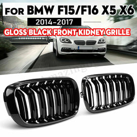 Gloss Black Front Kidney Grill Dual Slat Grille for BMW F15 F16 X5 X6 2014-17 ST