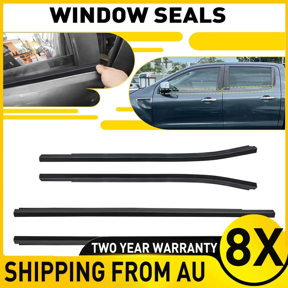 Black rubber window weatherstrips set for Ford Ranger PX XLT 2012-2021 double cab 4-door