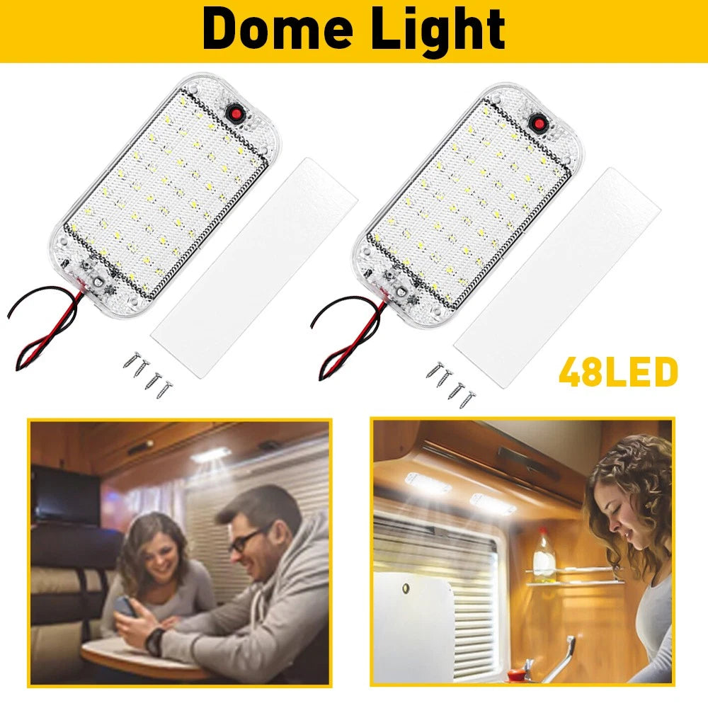 2-pack 12V LED RV ceiling dome lights for interior trailer and camper lighting