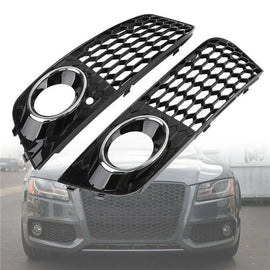 L+R Black Chrome Honey Comb Fog Light Cover Grille Grills For Audi A4 B8 2009-11