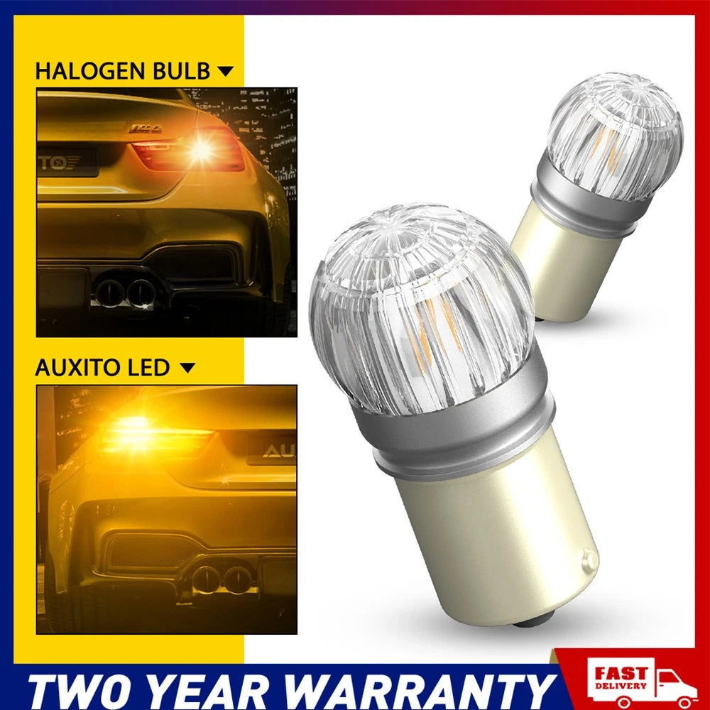 2X AUXITO BA15S 1156 P21W AMBER LED TURN SIGNAL INDICATOR CANBUS BULB GLOBE A