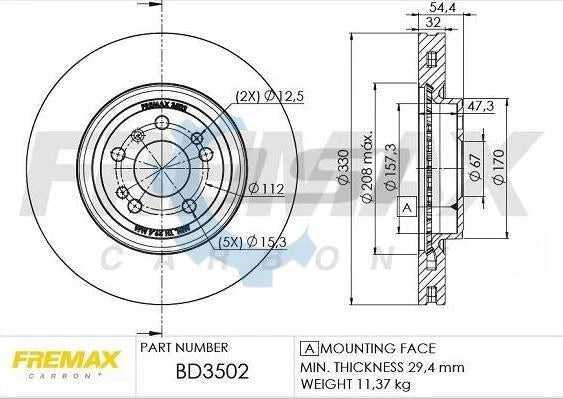Fremax Front Disc Rotors for Mercedes Benz ML300 W164 3.0 09-12 330mm