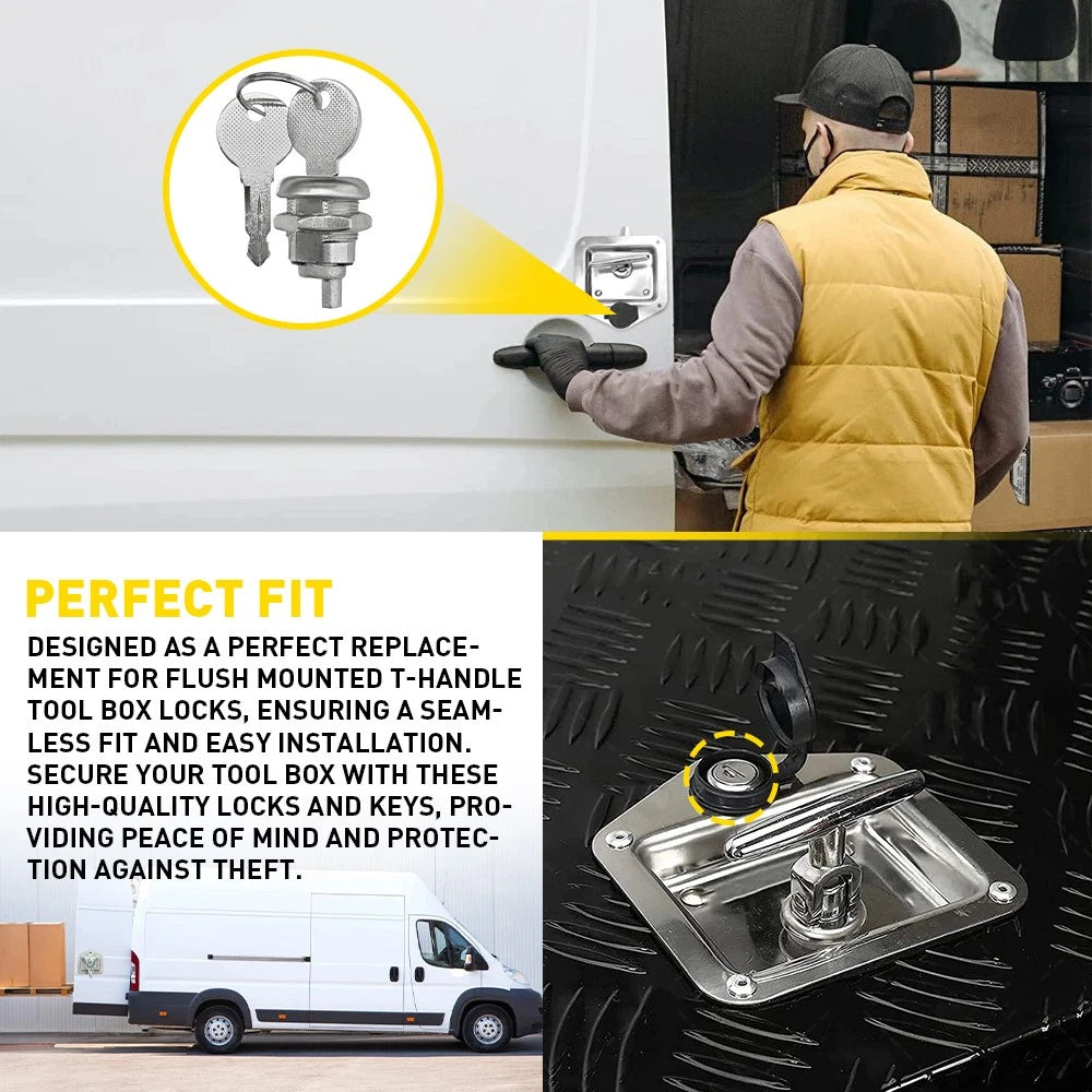 Set of 2 For Lockable Flush Folding T Handle Toolbox TOOL Keyed Alike Cylinders