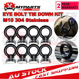 M10 Eye Bolt Tie Down Kit - Suits Rhino Rack Pioneer Stainless Steel Black 4/8