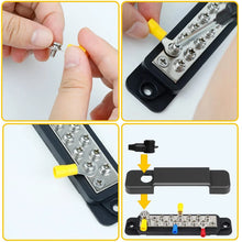 Load image into Gallery viewer, 12 Point Busbar Bus Bar Power Distribution Block 12V 180A DC Black &amp; Red Pair