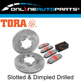 2 Front Disc Rotors Slotted + Drilled + 4x4 Brake Pads for Patrol GU Y61 1997~15