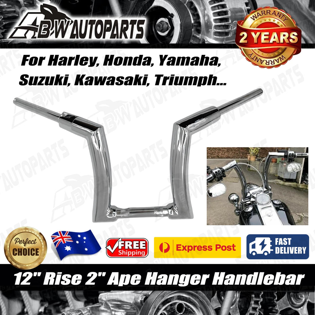 Chrome 12" Rise 2"Ape Hanger Handlebar 1"Clamp For Harley Sportster Yamaha Vstar