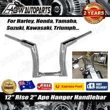 Load image into Gallery viewer, Chrome 12" Rise 2"Ape Hanger Handlebar 1"Clamp For Harley Sportster Yamaha Vstar