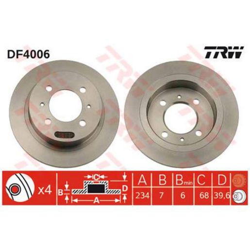 TRW Brake Rotor 234mm Rear DF4006S