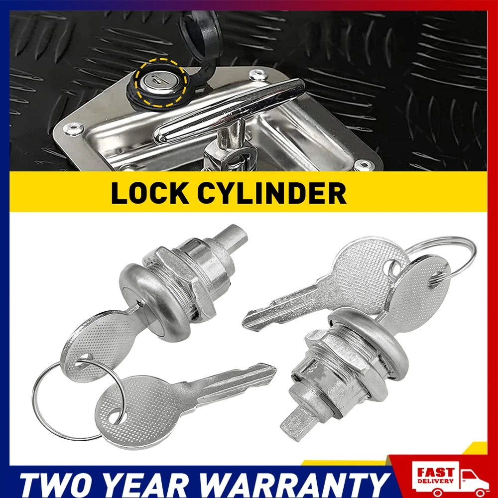 Set of 2 silver zinc lock cylinders with keys for flush folding T handle toolbox locks