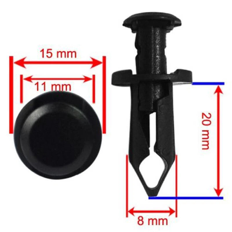 50 x 8mm Hole Plastic Rivet Fastener Push Clips Black Nylon For Car Auto Fender
