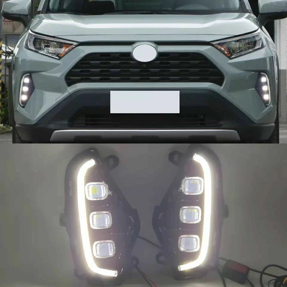 LED Day Running Light Fog Lamp For Toyota for RAV4 2019-21 W/ Amber Turn Signal