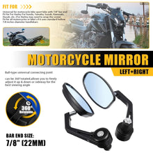 Load image into Gallery viewer, Universal Black Motorcycle bike 7/8" Bar End Rear Side View Mirrors Cafe Racer