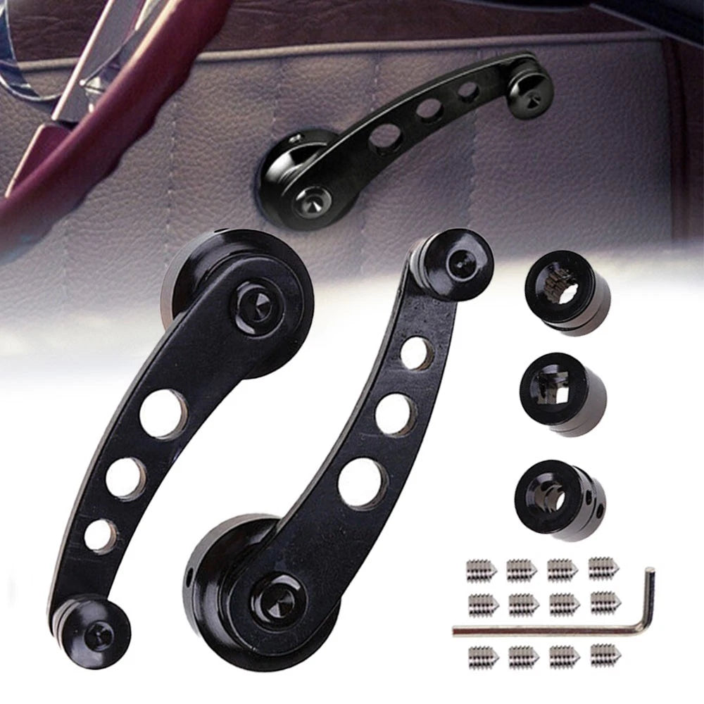 2PCS Universal Aluminum Manual Billet Car Window Crank Handle Winder Lever Black