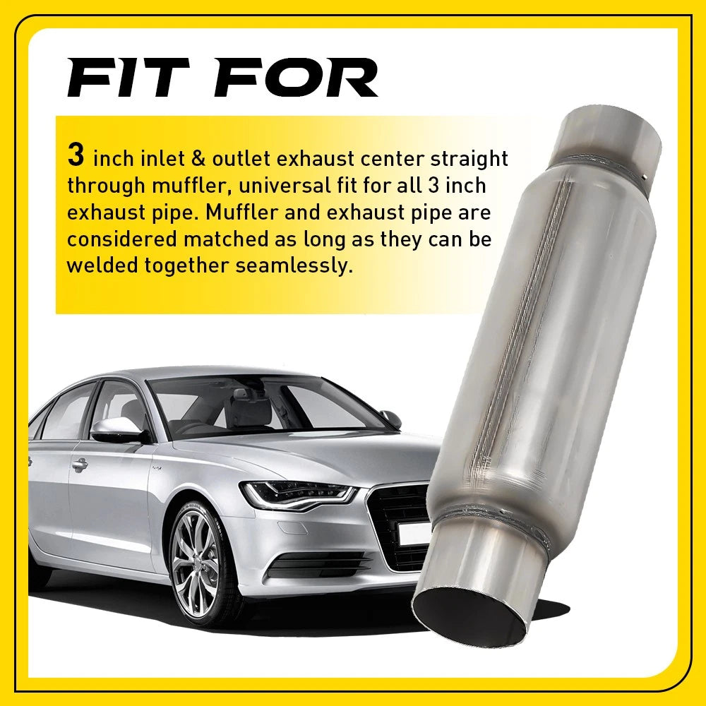 3 inch Exhaust Hotdog Pipe Muffler Silencer Resonator Stainless Steel 12" Long